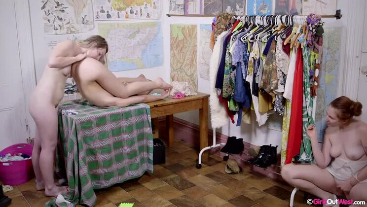 Brunette Babes Fingering Themselves at Garage Sale