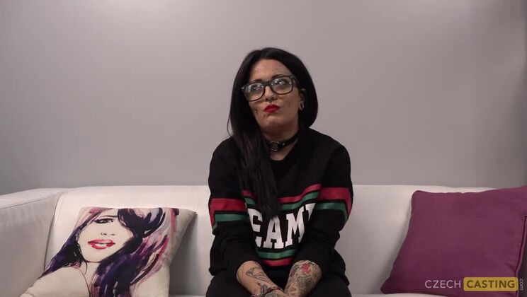 Tattooed Brunette Andrea in Czech Casting