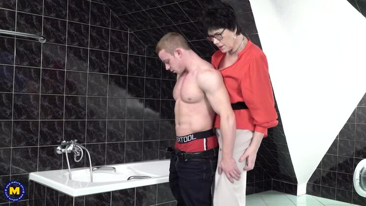 Cougar Catches Young Boy Masturbating In The Shower