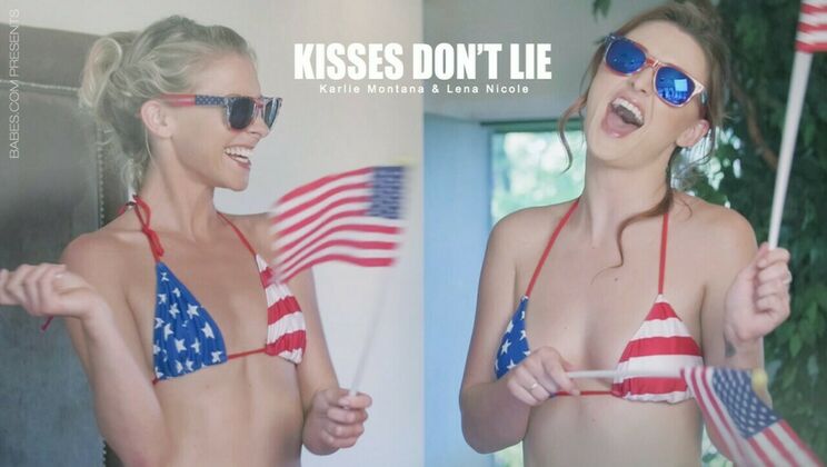 Brunette and Blonde Lesbians Share a Kiss