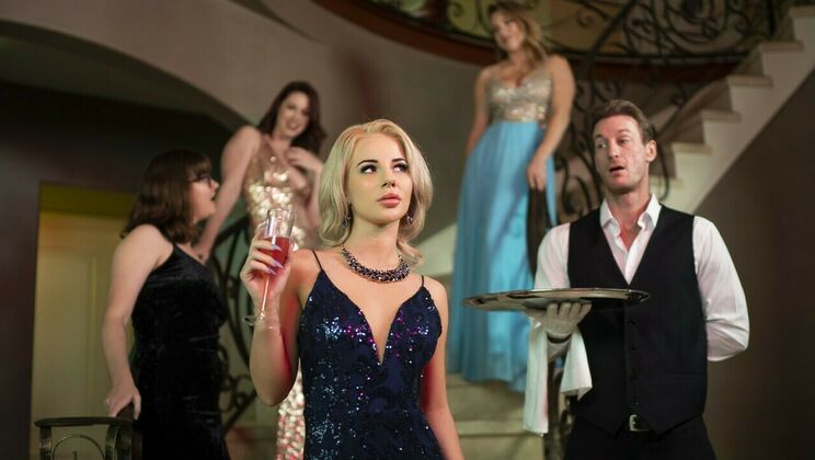 [Babes.com] - Shaved Blonde with Natural Tits Deepthroats in Steamy Bathroom Scene - Ryan Mclane - Bella Elise Rose