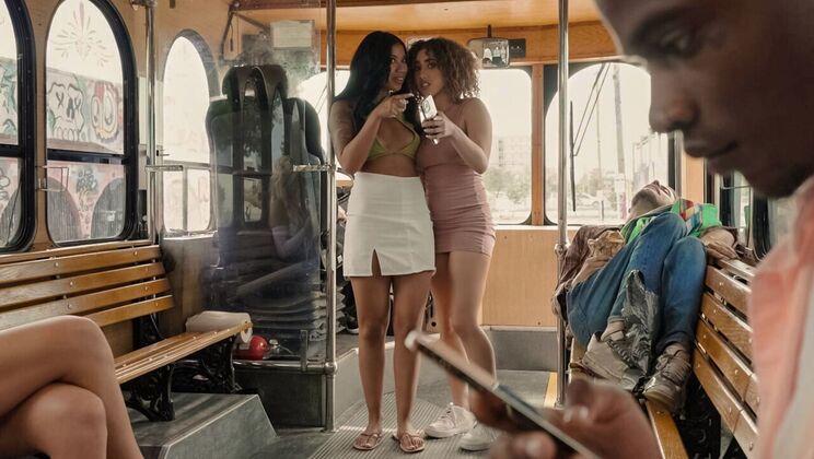 [RKPrime] - Double Blowjob on a Moving Bus - Kira Perez - Damion Dayski - Ameena Greene