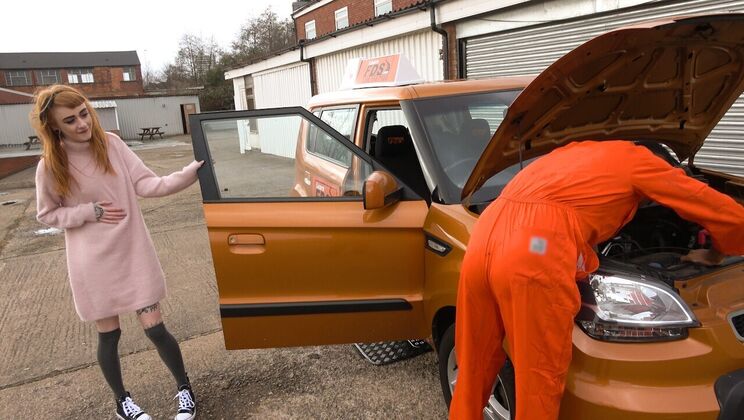 Brunette babe squirts on big cock outdoors