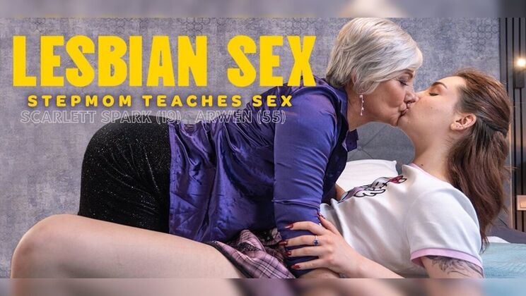 Hairy Granny Arwen Shows Teen Scarlett How to Lick Pussy