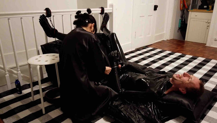 Handcuffed Rei in Latex Gets Tickled & Laughs