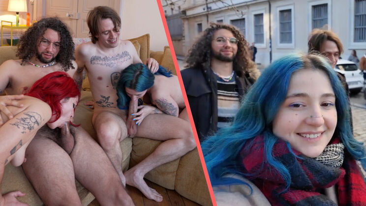POV Foursome with Redhead Sofi and Curly Khalamité: Riding, Sucking and Cumming
