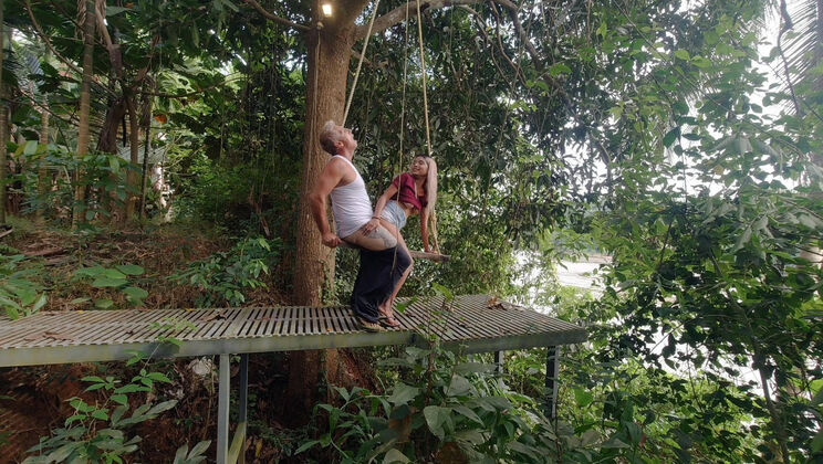 Vanilla Anal on a Swing Outdoors