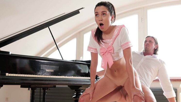 Shaved Brunette Maid Stuck Indoors
